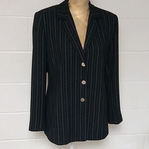 Liz Claiborne Collection black, silver‎ pinstripe, pockets, blazer jacket
